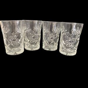 4 Early American Prescut Tumblers EAPC 10 oz  Anchor Hocking Star of David 4.5"